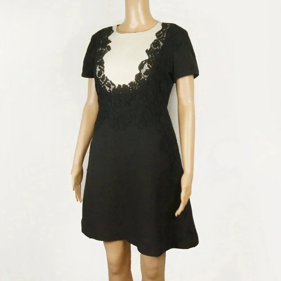 Valentino Black White Lace Aline Midi Short Sleeve Dress - Picture 3 of 11